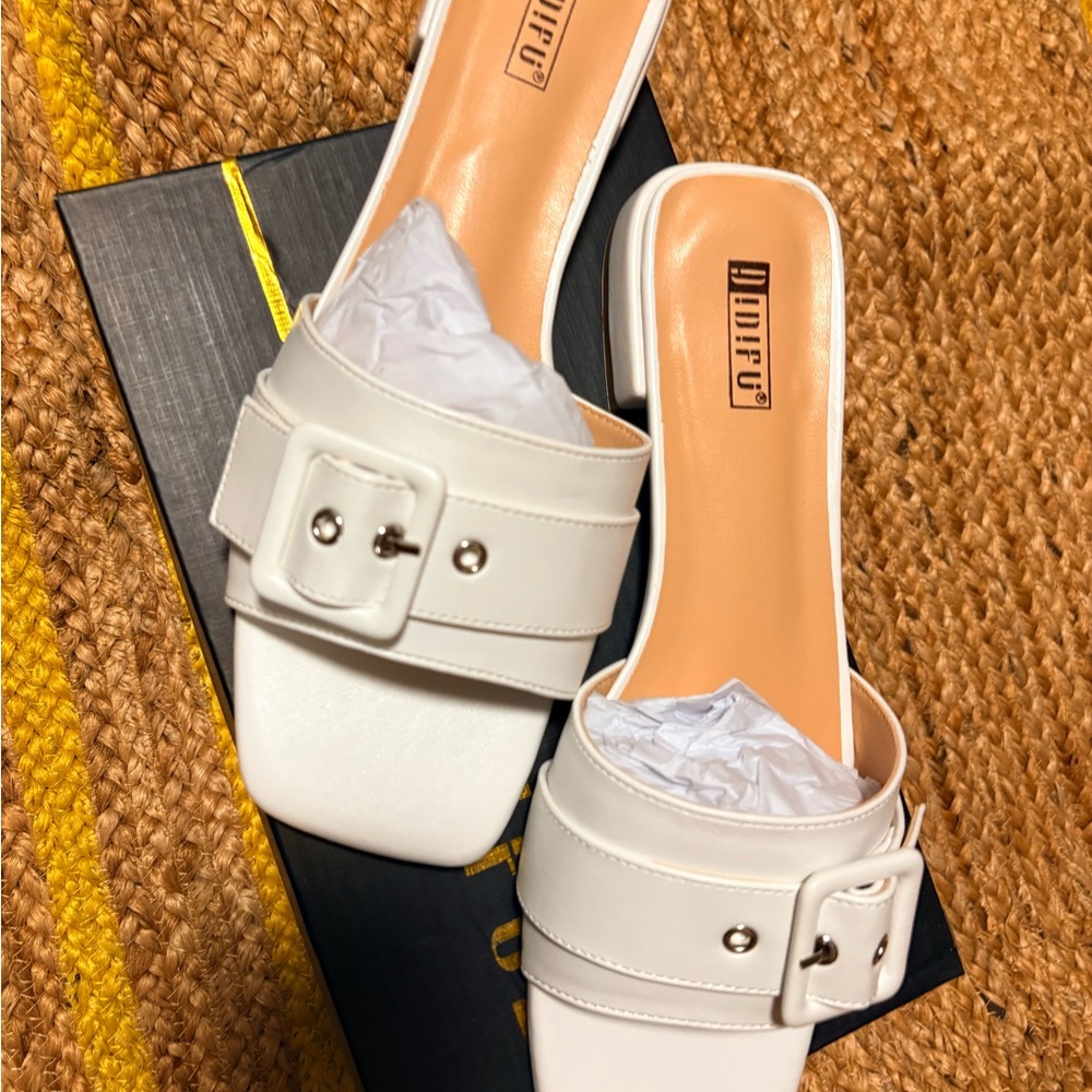 White Women Shoes with Buckle Detail